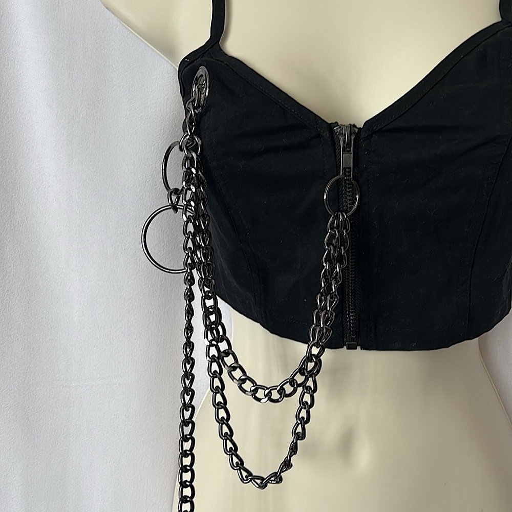 Carmar NWT Sexy Black Chained Adjustable Straps Tank Crop Top **Size 6**🔥🔥 - Picture 3 of 4